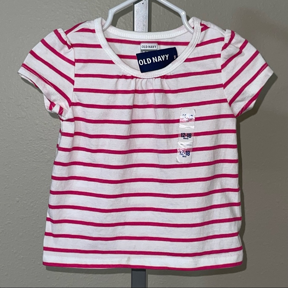 Old Navy Pink & White Stripe Top, Size 12-18 Months